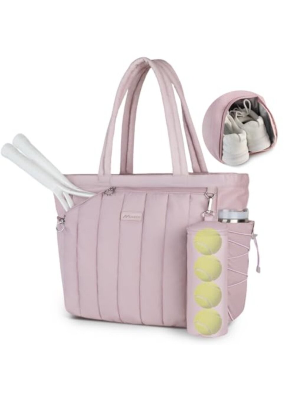 Quilted Tennis Tote Bag with Shoe Compartment Fits 2-4 Rackets 15.6" Laptop